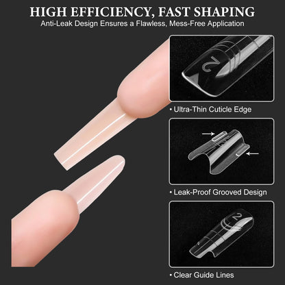 SUTOKAKA 280Pcs Sandwich Nail Dual Forms for Polygel Extension Builder Gel 140 Pairs Coffin Shape Top and Bottom Plastic Nail Molds with Tools for DIY Manicure Art At Home