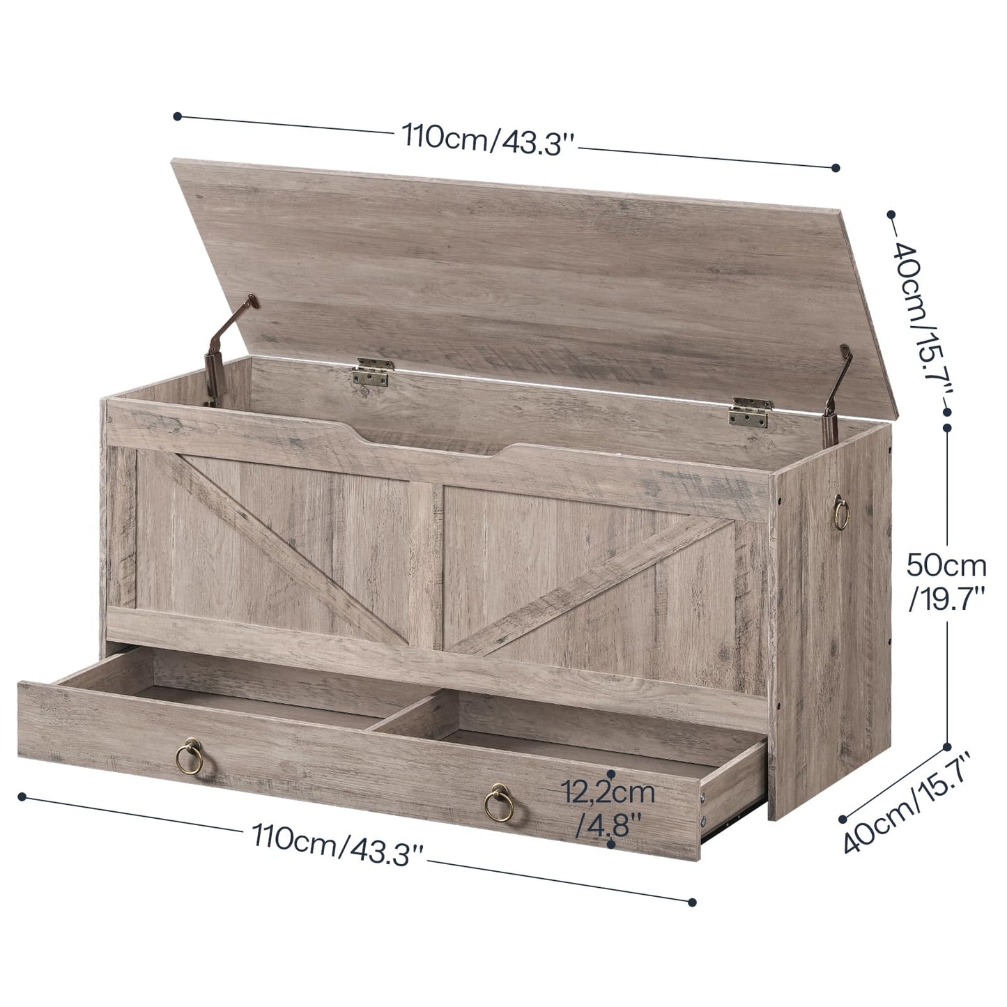 HOOBRO Storage Chest, 43.3" Toy Chest with Drawer, Wooden Storage Bench, Sturdy Entryway Bench Supports 220 lb, Shoe Bench, Safety Hinge, U-Shaped Opening, Easy Assembly, Greige BG711CW01G1