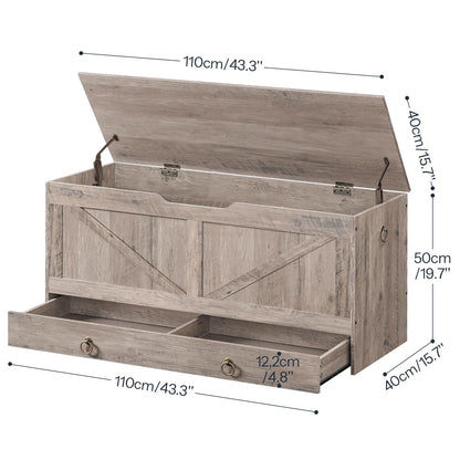 HOOBRO Storage Chest, 43.3" Toy Chest with Drawer, Wooden Storage Bench, Sturdy Entryway Bench Supports 220 lb, Shoe Bench, Safety Hinge, U-Shaped Opening, Easy Assembly, Greige BG711CW01G1