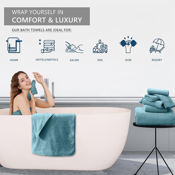 8 Piece Bathroom Towel Set |2 Oversized Large Bath Towels Sheet, 2 Hand Towels
