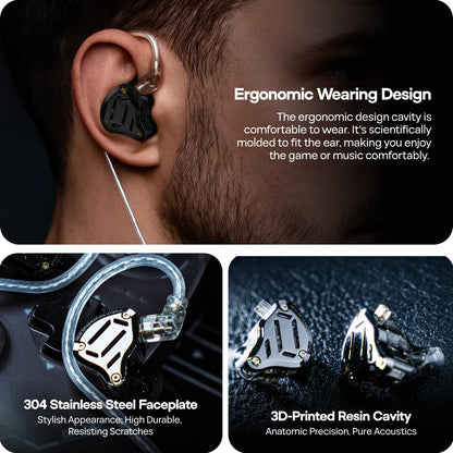 Linsoul KZ ZS10 PRO 2 in Ear Monitor IEM, 1DD+4BA Hybrid Wired Earbuds, with 4-Level Tuning Switch, 3-Way Crossover Gaming Earbuds, Silver-Plated IEM Cable for Musician Audiophile (Black, with Mic)