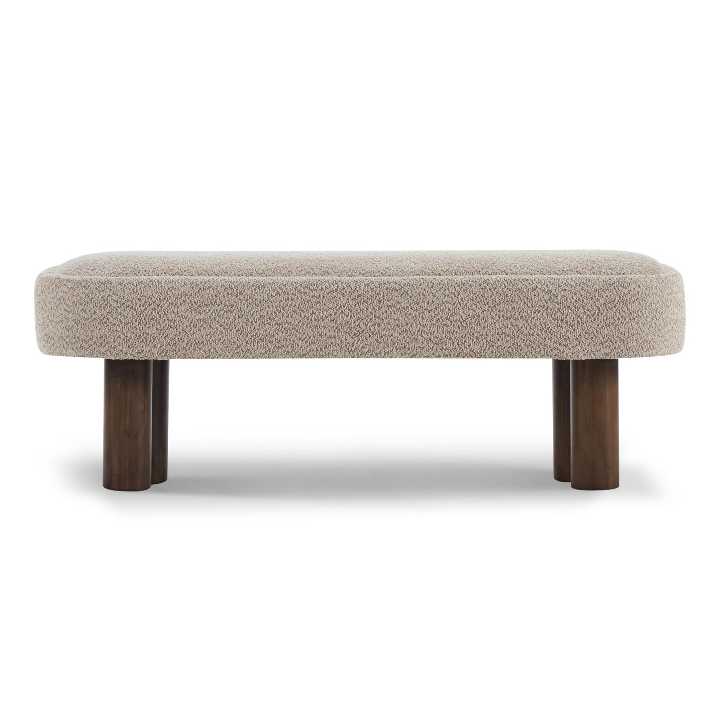 Christopher Knight Home Damas Boucle Upholstered Dining Bench, Wooden Entryway Bench, Long Sofa Footstool for Living Room, Bedroom End of Bed Bench, Khaki+Walnut