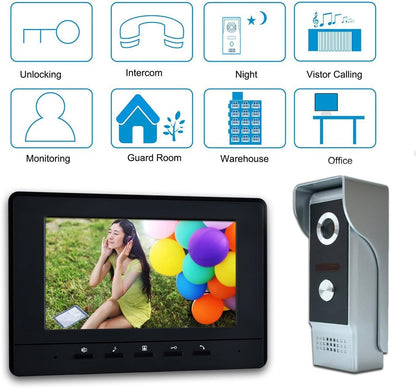 Wired Video Intercom System, 7 Inches Video Doorbell Door Phone System, HD Camera Kits Support Unlock, Monitoring, Dual-Way Intercom for Villa Home Office Apartment