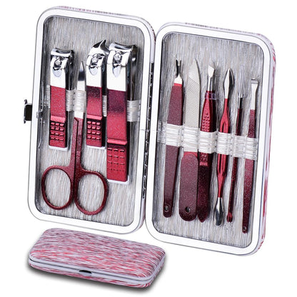 Manicure Set 10 in 1 Stainless Steel, Nail Clippers Scissors Pedicure Tools Kit - Portable Travel Grooming Kit for Men and Women with Leather Case (Jade Green)