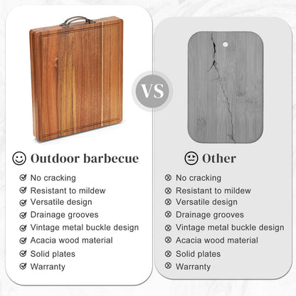 Acacia Wooden Cutting Boards for Kitchen, 2 in 1 Charcuterie Boards and Serving Tray with Compartments, Foldable Wood Cutting Board Camping Parties Housewarming Wedding Gift Serving Platters and Trays