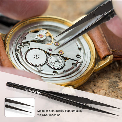 WEDOFIX Ultra Fine Precision Titanium Tweezers with Sharp Tips Non-magnetic Anti-corrosive Black Tweezer for Micro Soldering Work Electronics Jewelry Making
