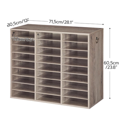 HOOBRO Literature Organizer, 27 Compartments Wooden Mail Organizer, Countertop Literature Sorter with Adjustable Shelves for Home, Office, School, Student Mailbox for Classroom, Greige BG27WF01
