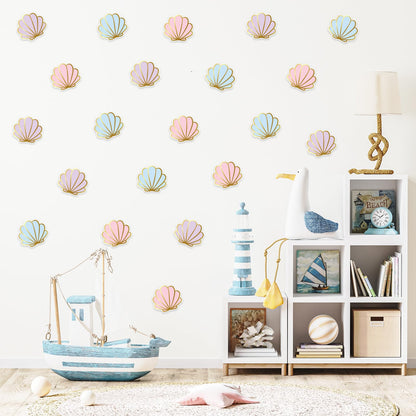 Whaline 48Pcs Seashell Cutouts Paper Cutting Pastel Pink Purple Blue Shell Cut-Outs with Gold Edge for Summer Sea Beach Party Supplies DIY Crafts