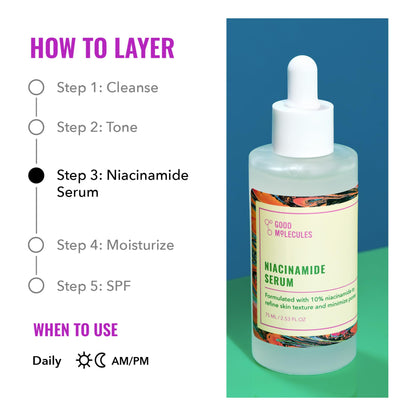 Good Molecules Niacinamide Serum - 10% Niacinamide to Target Acne, Nourishment, and Skin Tone - Ultra Hydrating Serum and Brightening Skin Care for Face
