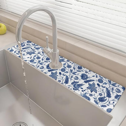 24" X 5.5" Kitchen Sink Splash Guard Faucet Mat Flora Super Absorbent Fast