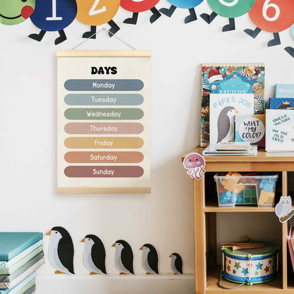 TLESKE Boho Classroom Days of the Week Poster Hanger Frame, Homeschool Hanging Wall Art Decor for Toddlers Kids Room Nursery Playroom, Preschool Prek Learning Educational Poster Print Banner, 16x24