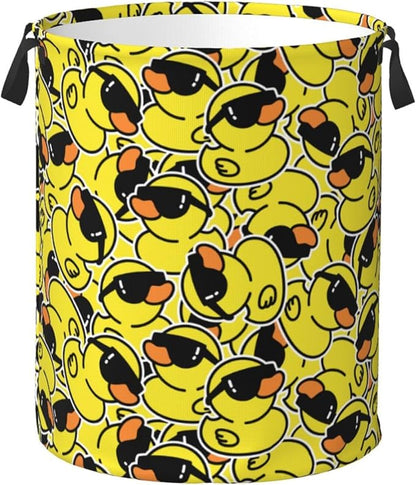 Cute Rubber Ducks With Funny Sunglasses Laundry Hamper Bag With Waterproof Liner