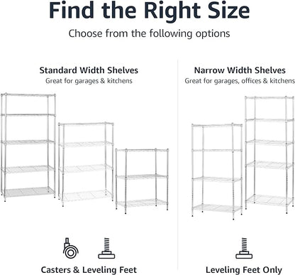 Amazon Basics 4-Shelf Adjustable Heavy Duty Storage Shelving Unit with Wheels, No-Tool Easy Assembly, Garage Shelving, Metal Wire Rack with Casters and Leveling Feet, 36" x 14" x 57.8", Chrome