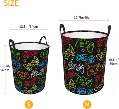 Colorful Game Joystick Silhouettes Laundry Hamper Bag