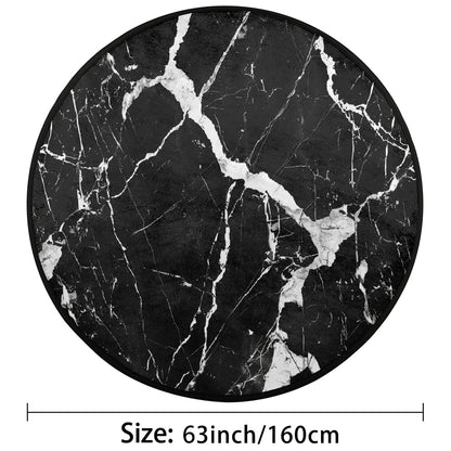 Black and White Marble Texture 63inch Round Indoor Rug, Washable Anti Slip, Room Decor Circle Carpet for Bedroom Living Room Pad