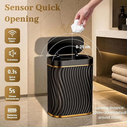 steo spce Automatic Motion Sensor Bathroom Small Trash Can with Lid, 2.6 Gallon Black Touchless Slim Garbage Can, Smart Waterproof Trash Bin for Bedroom, Restroom, Living Room, Office