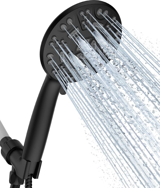 Cobbe 8-Setting Handheld Shower Head Bathroom Showerhead Set - Detachable Shower Heads with 5ft Stainless Steel Hose and Brass Swivel Bracket (Matte Black)