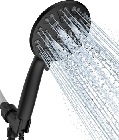 Cobbe 8-Setting Handheld Shower Head Bathroom Showerhead Set - Detachable Shower Heads with 5ft Stainless Steel Hose and Brass Swivel Bracket (Matte Black)