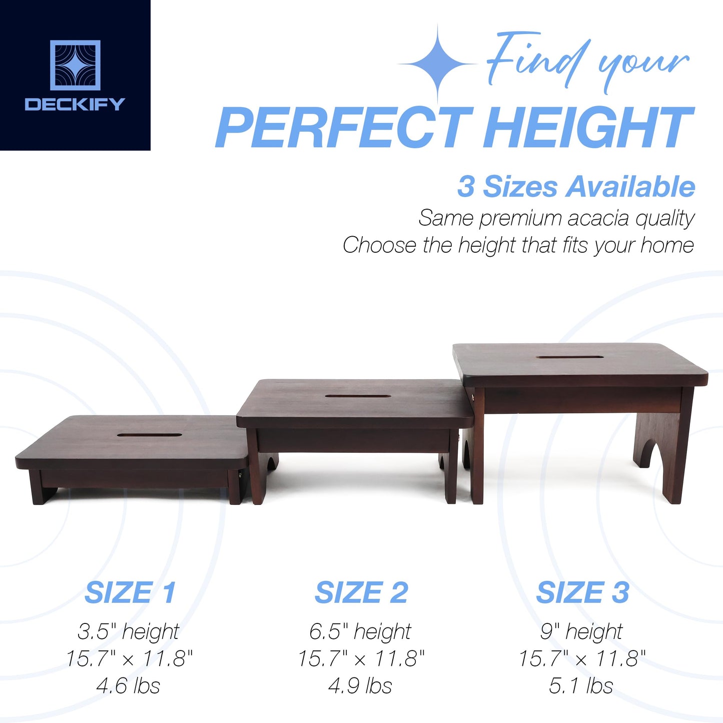 DECKIFY Premium Wooden Step Stool for Adults, Small Acacia Wood Stepping Stool, Non-Slip 1-Step Bedside Stool for Bed & Bathroom, 600 lbs, Portable - 9 Inch