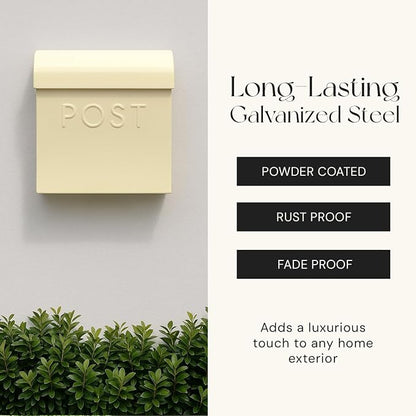 NACH Wall Mount Mailboxes for Outside, 11x4.5x12.5 in Cream White Mail Boxes for House Outside, Waterproof Mailbox - Vicki-Style Mail Box