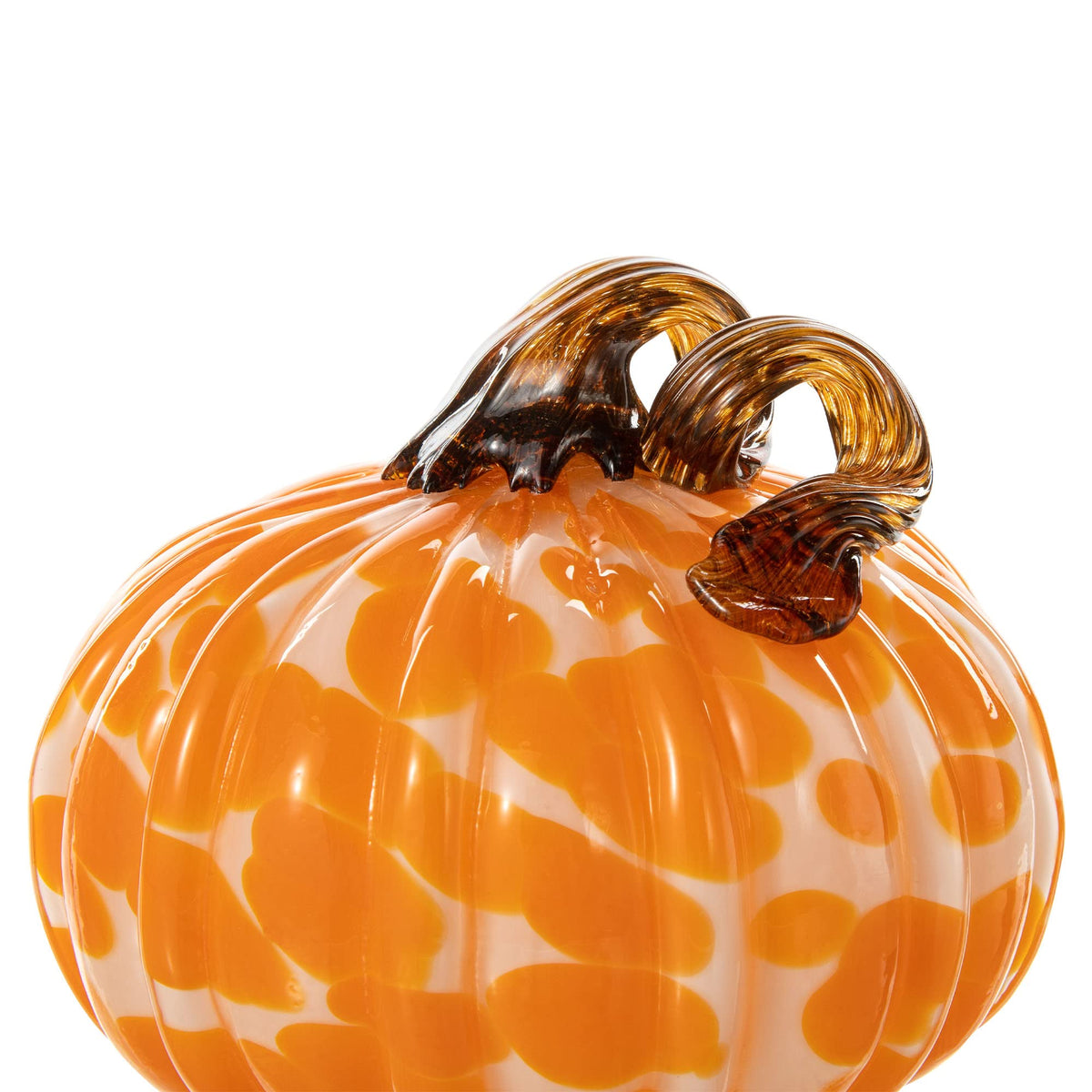 Glitzhome Set of 3 Hand Blown Glitter Glass Pumpkin Table Accent Home Decor for Fall & Harvest Thanksgiving Decorating, Orange Dots