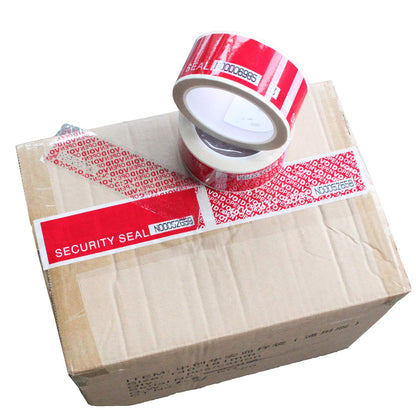 TamperSeals Group - 1 Roll Precut Serial Numbered Red Tamper Evident Security Tape (48mm x 50m x 2mil, 100% Total Transfer, Ultra-Thick “Void” Film, Every 6” Perforation)