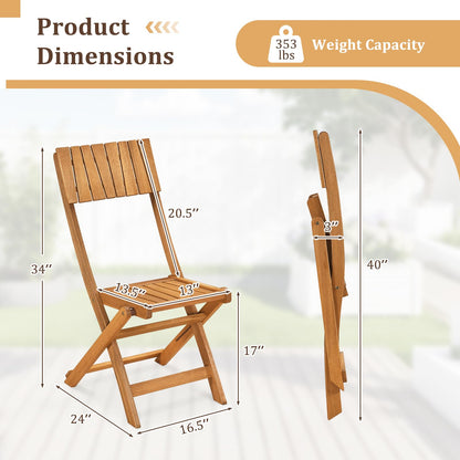 Tangkula Wood Foldable Patio Chairs Set of 2, Portable No Assembly Outdoor Bistro Chairs with Slatted High Backrest & Seat, Space-Saving Patio Seating for Porch, Garden, Backyard, Poolside & Lawn