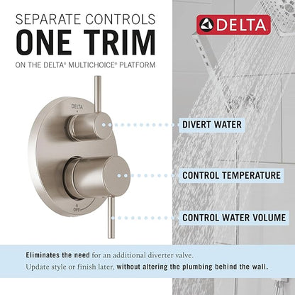 Delta Modern 14 Series Round Rain Shower System Faucet Set, Rainfall Brushed Nickel Shower Head and Handle Set, Valve Trim Kit, 10 Inch, Spotshield Stainless T342702-SP (Valve Not Included)