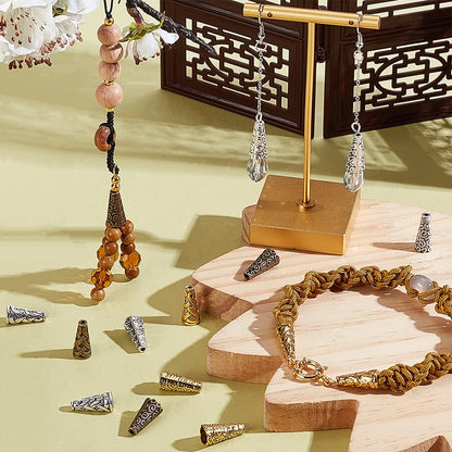 PandaHall 90pcs Bead Cone Caps, Metal Beads End Caps Apetalous Spacer Beads Caps Tibetan Style Cone Bead for Earring Bracelet Pendant Jewelry DIY Crafts Making Christmas Tree Wreath