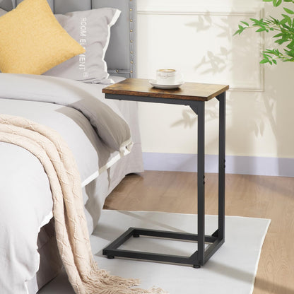 AMHANCIBLE C Shaped End Table Set of 2, Couch Side Table that Slide Under Sofa, Narrow Small Space TV Trays for Living Room, Bedroom, Rustic Brown HET02CBR
