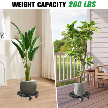 YOULITE Plant Caddy with Lockable Rubber Casters, 12 Inch Round Wood Plastic Composite Planter Stand, Heavy Duty 200 Lbs Capacity for Indoor & Outdoor Plants (Black, Round)