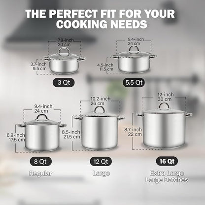 Cook N Home Basics 12 Quart Stainless Steel Stock Pot with Lid, Cooking Pot for Pasta, Stockpot with Sturdy Handle, Soup Pot with Even Heating, Oven & Dishwasher Safe, Cookware for Canning, Boiling