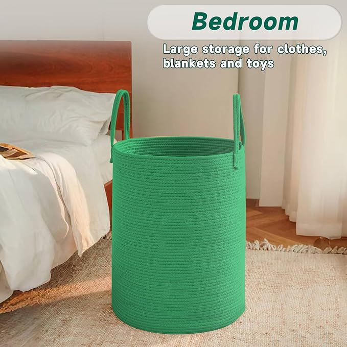 Large Woven Laundry Basket Hamper, 60L Cotton Rope Storage Bin