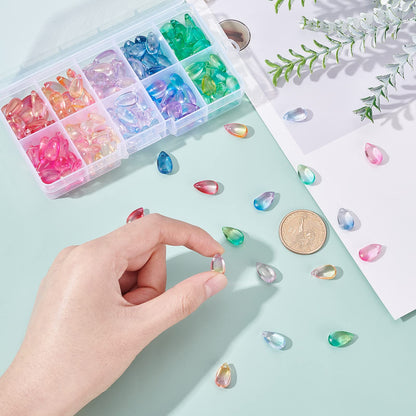 PH PandaHall Teardrop Crystal Beads, 200pcs 10 Color Water Drop Crystal Glass Beads Transparent Loose Beads Colorful Charms Pendants for DIY Crafts Earring Jewelry Making Costume Embellishments
