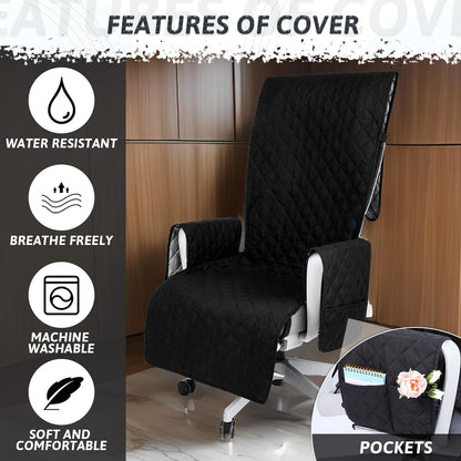 Executive Office Chair Covers with Arms Computer Large Desk Chair Cover Protector Quilted Water Resistant Executive Boss Cover Washable with Non Slip Buckle Universal Office Chairs with Arm Covers