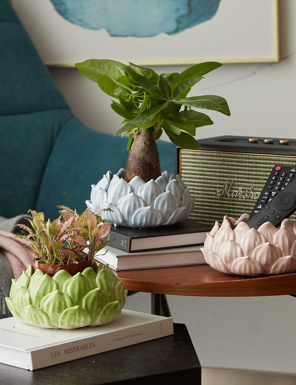 SEINHIJO Indoor Planter Ceramic Succulent Cactus Pot Flower Gift Modern Decor Art for Living Room Office Home Pink 7.1inch