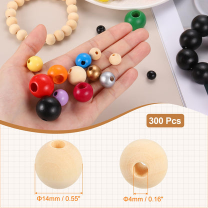 PATIKIL 300pcs 14mm Beige Natural Wood Beads with 4mm Hole Unfinished Round Wooden Loose Spacer Balls Bulk for DIY Crafts Garland Macrame Farmhouse Decor Jewelry Making