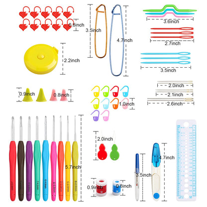 KOKNIT Crochet Hooks Set with Storage Case 71pc Knitting Needle Accessories 9 Soft Grip Ergonomic Crochet Needles,12 Coloured Aluminum Yarn Crocheting Crochet Hooks,Crochet Kit with Crochet Supplies