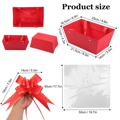 Yiksonyo 15-Pack Red Gift Baskets Empty, Kraft Gift Basket Kit with Bags & Bows, Large 10 x 6.5 x 4.3 inches Red Kraft Gift Basket for Christmas, Birthday, Wedding, DIY and More