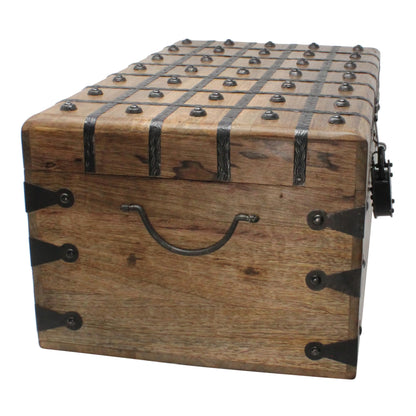 Nautical Cove Treasure Chest Wooden Box with Antique Iron Lock and Skeleton Key (XX-Large 20x11.75x9) - Storage and Decor – Pirate Wooden Treasure Chest, Decorative Box with Hinged Lid,