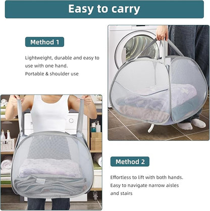 Collapsible Laundry Baskets, 90L Large Foldable Laundry Basket, Durable Mesh