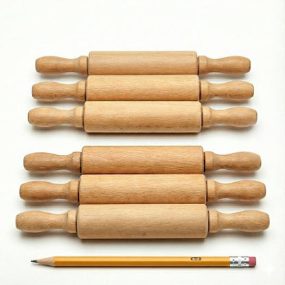 8-Inch Premium Kids Mini Rolling Pins (6-Pack) Splinter-Free, Non-Stick Hardwood for Baking, Sensory Crafts, Play-Doh, Clay, Therapeutic Fine Motor Skills for Toddlers, Great Gift for Children