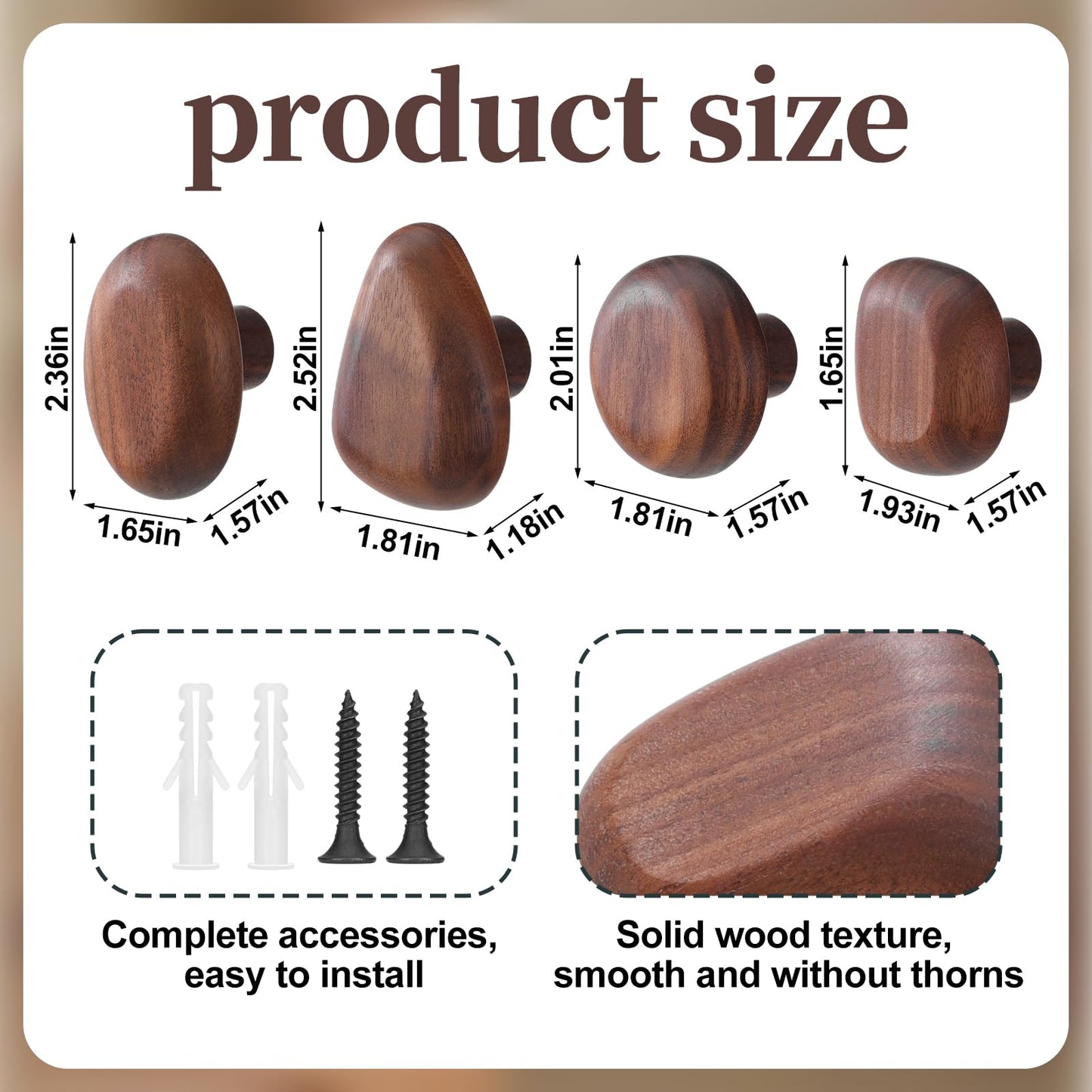 Novabright 8 Pcs Walnut Wood Wall Mounted Coat Hooks Wooden Wall Hooks Wooden Cabinet Knobs Wood Cabinet Knobs Coat Racks for Hanging Towels Clothing Scarf Bag Hat Bedroom Home Office