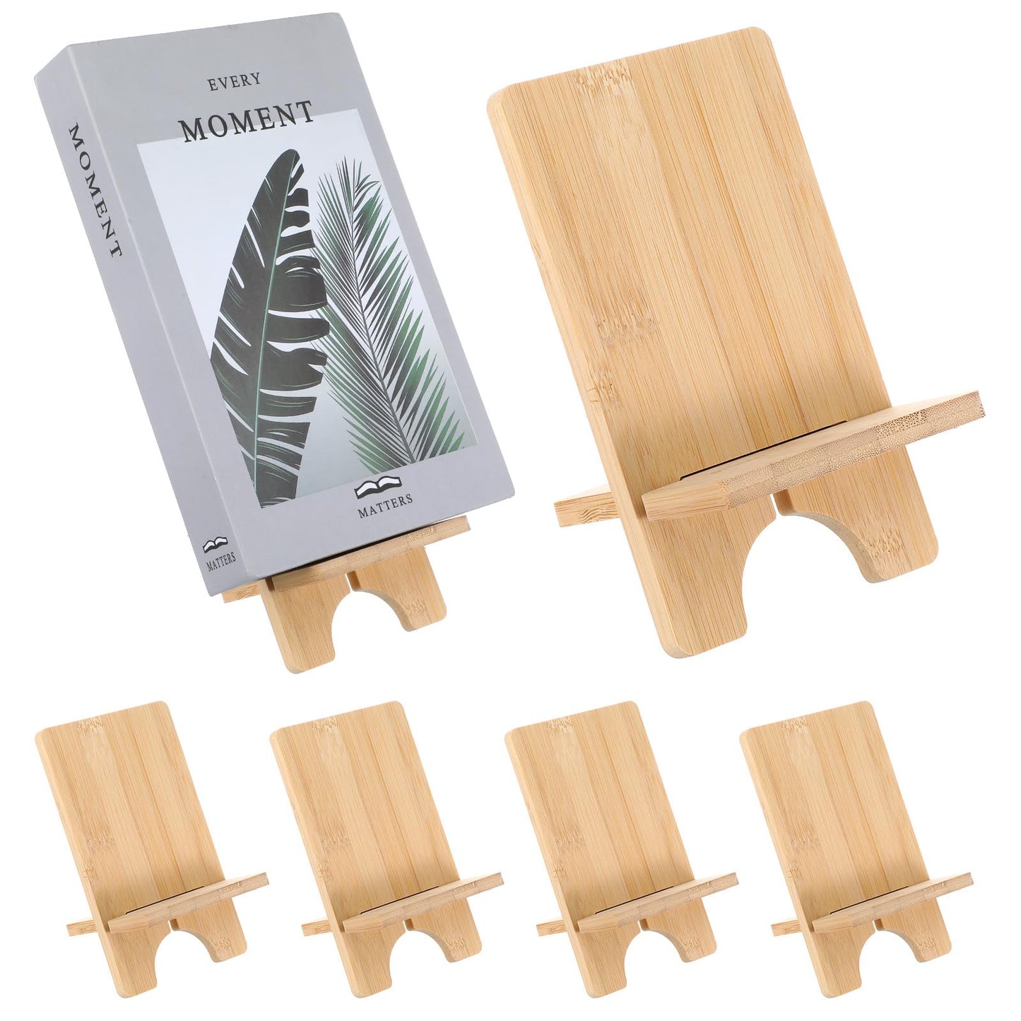 4 Pcs Bamboo Book Stand for Display, Sturdy Holder Easel for Home Office, Perfect for Albums, Magazines, Comics, Postcards, Artworks, and Video Games - Back to School Gift Idea