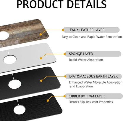 MCALK Dark Brown Kitchen Sink Faucet Mat Splash Guard, Absorbent Quick-Dry