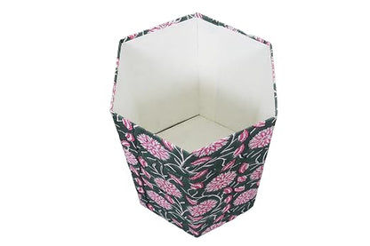 Generic 3.3 Gallon Cotton Hand Block Printed Paper Waste Basket |Small Decorative Trash Can for Housewarming Gifts in Living Room, Bedroom, Bathroom | Eco-Friendly, Plastic-Free (1, LIGHT PINK GREEN)