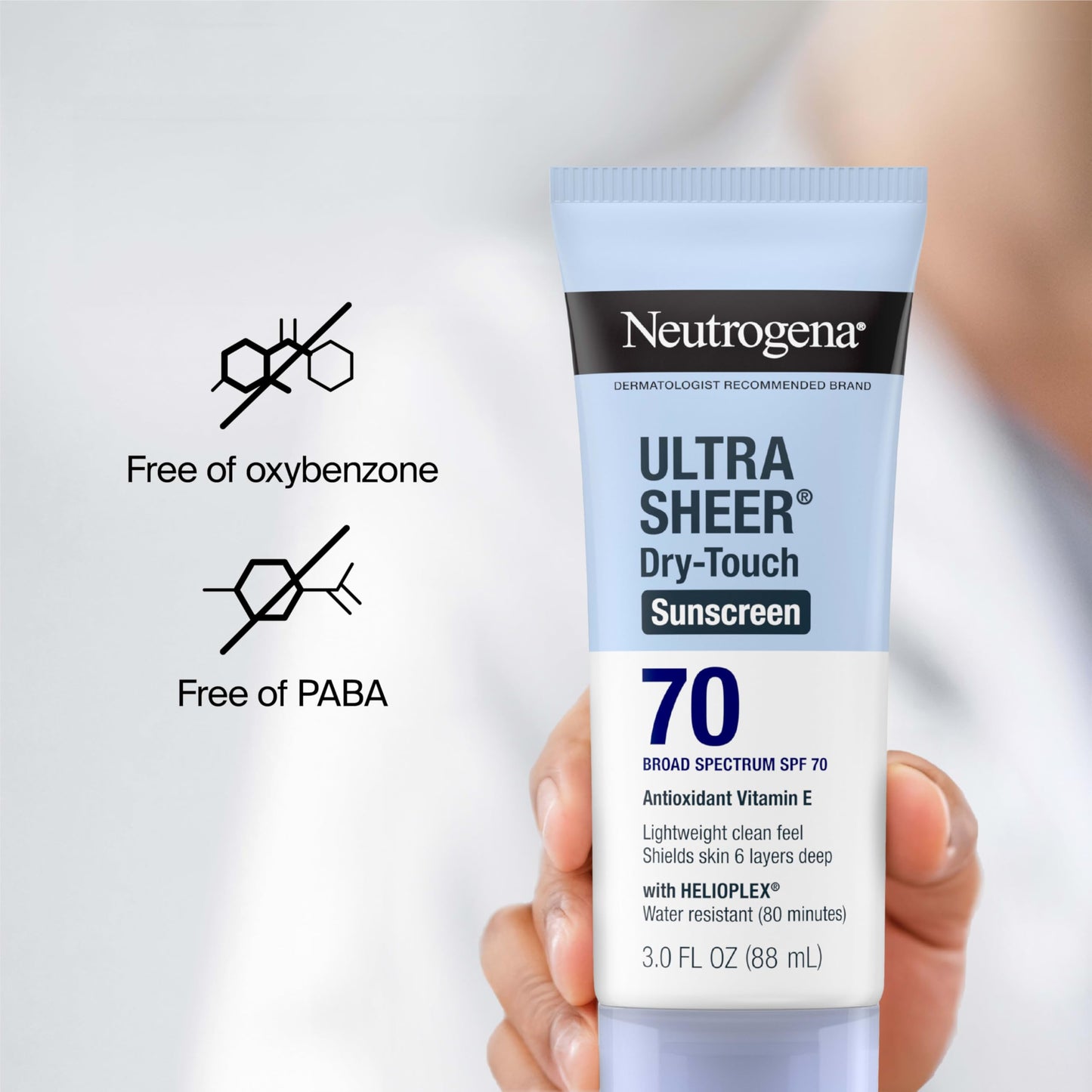 Neutrogena Ultra Sheer Dry-Touch Water Resistant and Non-Greasy Sunscreen Lotion with Broad Spectrum SPF 70, 3 Fl Oz (Pack of 1)