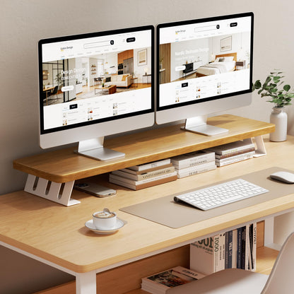 NestNeat Dual Monitor Stand Riser, 39 Inch Large Wood Monitor Stands for 2 Monitors, Desk Monitor Riser for Computer/Laptop/Printer/TV, Stand Riser up to 220 lbs
