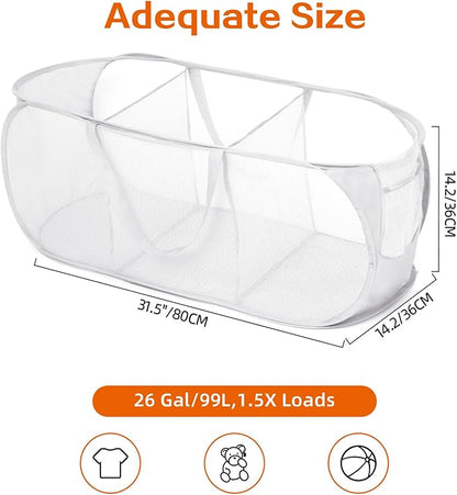 Durable Collapsible Foldable Mesh Pop Up Laundry Basket, 3 Compartments Easy to