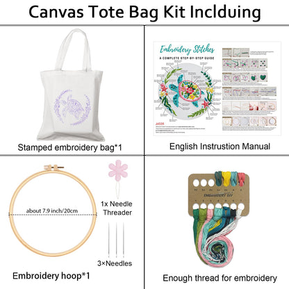 Nuberlic Canvas Tote Bag Embroidery Kit for Beginners Adults -Cross Stitch Kits Needlepoint with Sea Turtles Pattern Bag Reusable Eco-Friendly Shopping Bag